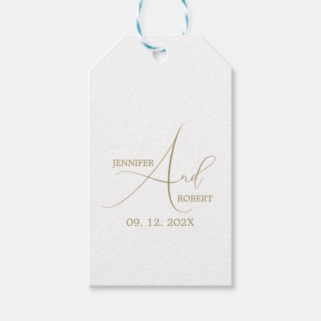 Simple  Gold Calligraphy White Wedding Gift Tag (Front)