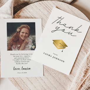 Simple Gold Cap Graduation Photo Thank You Card