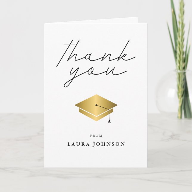 Simple Gold Cap Graduation Thank You Card (Front)
