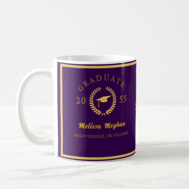 Simple Gold Cap Laurel Wreath Graduation Monogramm Coffee Mug (Left)