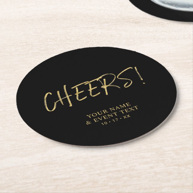 Simple Gold Cheers Adult Birthday Party Round Pape Paper Coaster (Angled)