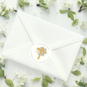 Simple Gold Christian Cross Greenery Address Label