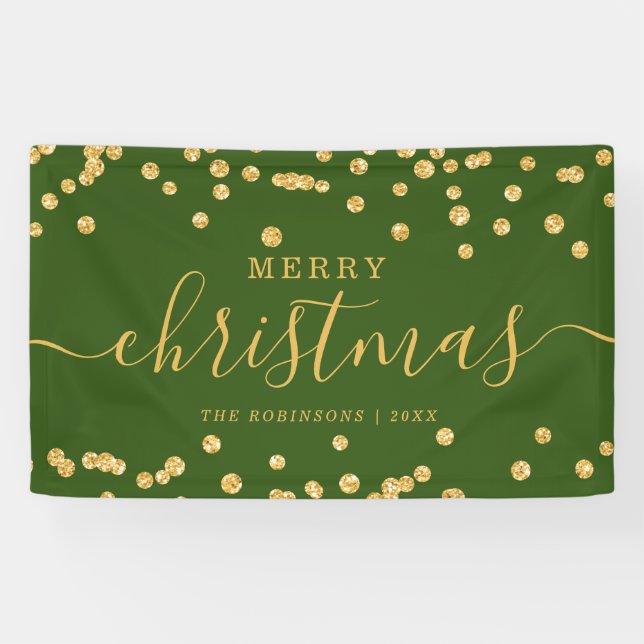 Simple GOLD Christmas Holidays Glitter Green Banner (Horizontal)