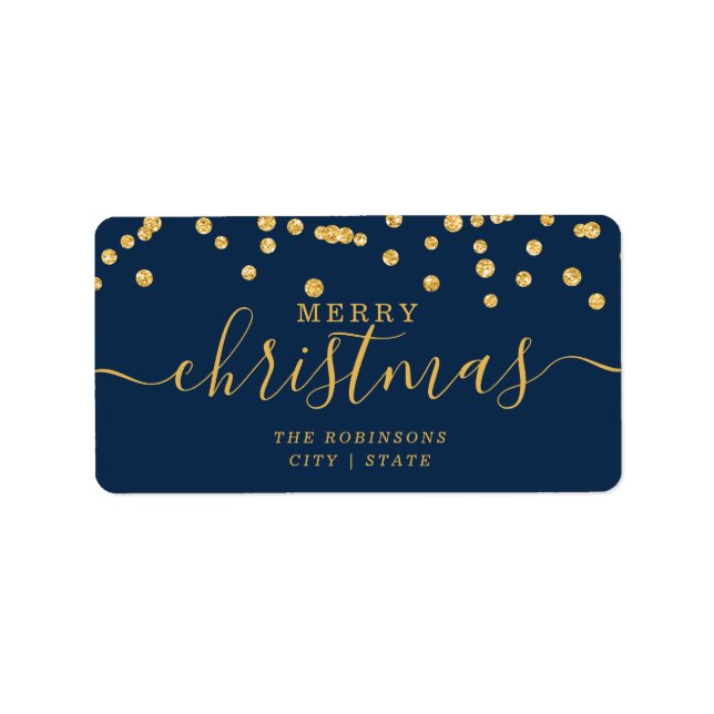 Simple GOLD Christmas Holidays Glitter Navy Label (Front)