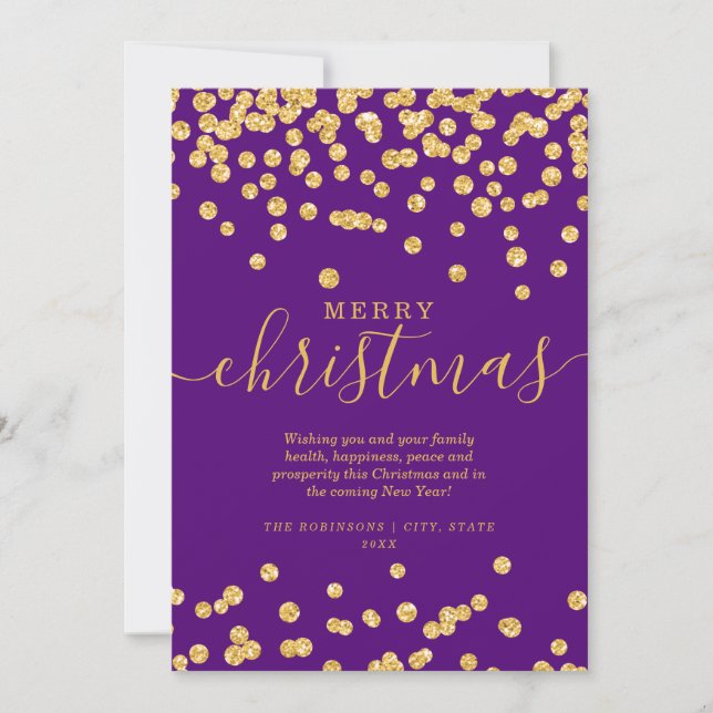 Simple GOLD Christmas Holidays Glitter Purple Holiday Card (Front)