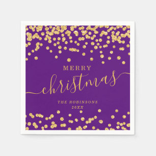 Simple GOLD Christmas Holidays Glitter Purple Napkin