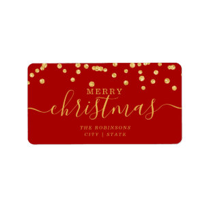 Simple GOLD Christmas Holidays Glitter Red Label