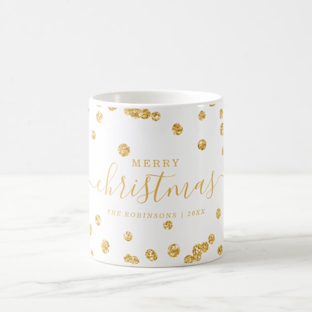 Simple GOLD Christmas Holidays Glitter White Coffee Mug (Center)