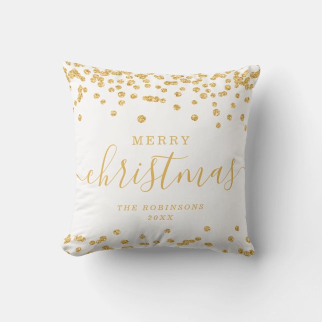 Simple GOLD Christmas Holidays Glitter White Cushion (Front)