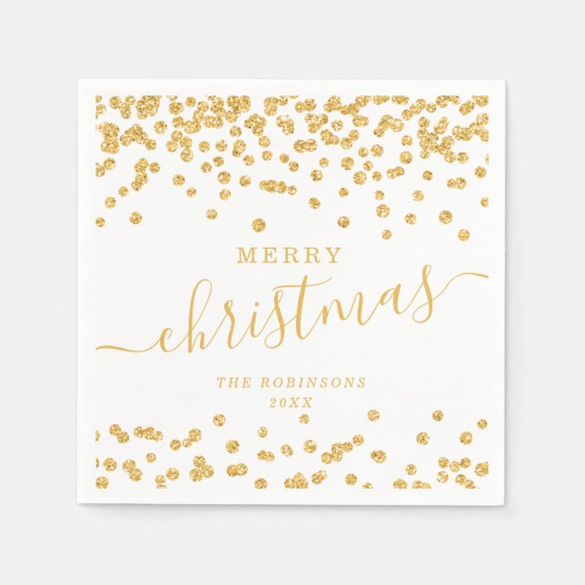 Simple GOLD Christmas Holidays Glitter White Napkin (Front)