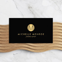 Simple Gold Circle Monogram Professional Black