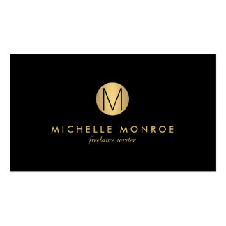 Simple Gold Circle Monogram Professional Black Pack Of Standard Business Cards