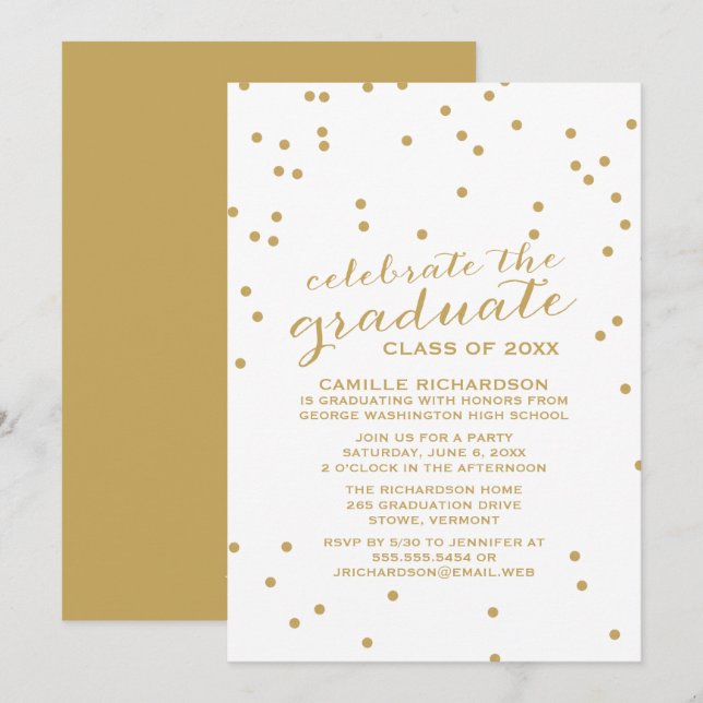 Simple Gold Confetti Graduation Party Invitation (Front/Back)