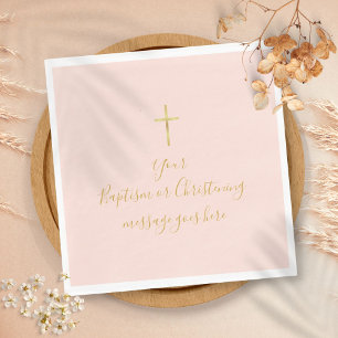 Simple Gold Cross Baptism Christening Blush Pink Napkin
