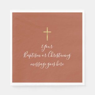 Simple Gold Cross Baptism Christening Terracotta Napkin