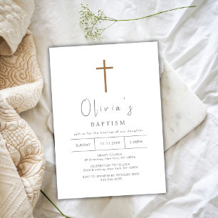 Simple Gold Cross Christening Baptism Invitation