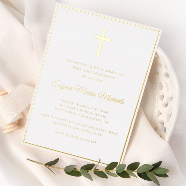 simple gold cross first communion foil invitation (Creator Uploaded)