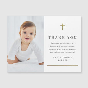 Simple Gold Cross Photo Baptism Thank You Magnet