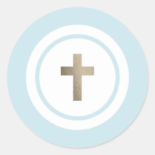 Simple gold cross religious  classic round sticker