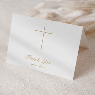 Simple Gold Cross Script Baptism Thank You Card