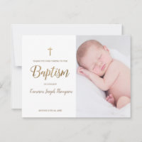 Simple Gold Cross White Custom Photo baby Baptism