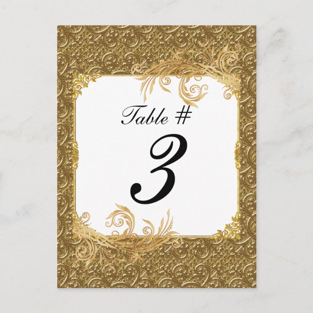Simple Gold Elegance Wedding Table Number Cards (Front)