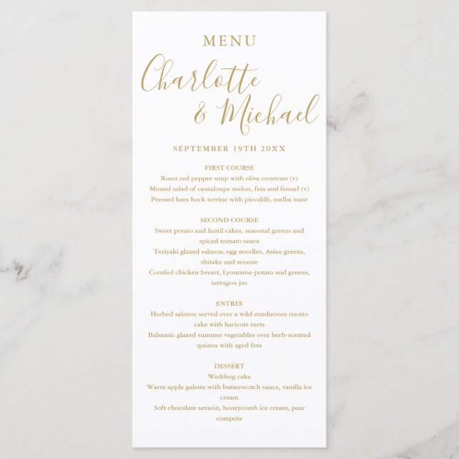 Simple Gold  Elegant Signature Script Wedding Menu (Front)