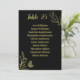 Simple gold flower black seating chart card