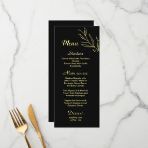 Simple gold flower black wedding menu