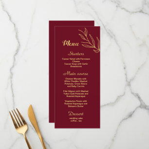 Simple gold flowers burgundy wedding menu