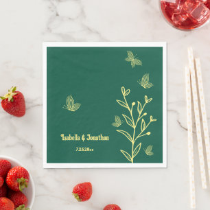 Simple gold flowers emerald green napkin