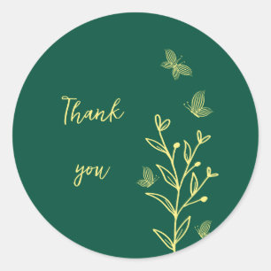 Simple gold flowers emerald green wedding classic round sticker