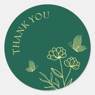 Simple gold flowers emerald green wedding classic round sticker