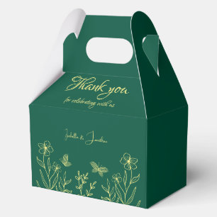 Simple gold flowers emerald green wedding favour box
