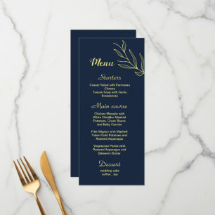 Simple gold flowers navy wedding menu