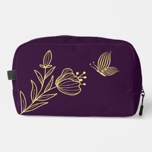 Simple gold flowers purple dopp kit