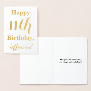Simple Gold Foil 11th Birthday + Custom Name Foil Card