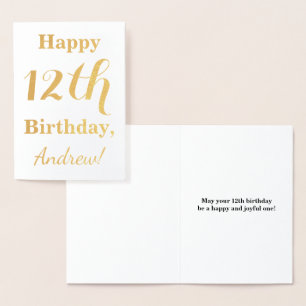 Simple Gold Foil 12th Birthday + Custom Name Card