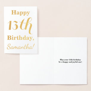 Simple Gold Foil 13th Birthday + Custom Name Foil Card