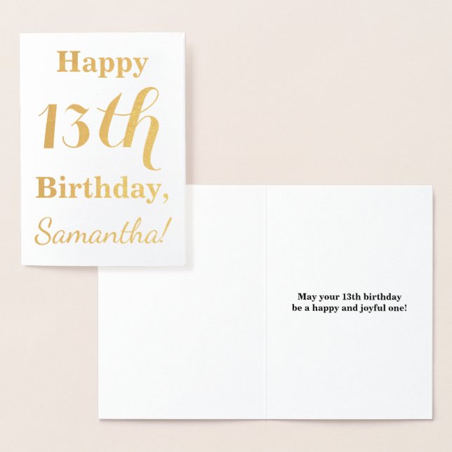 Simple Gold Foil 13th Birthday + Custom Name Foil Card (Display)