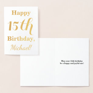 Simple Gold Foil 15th Birthday + Custom Name Card