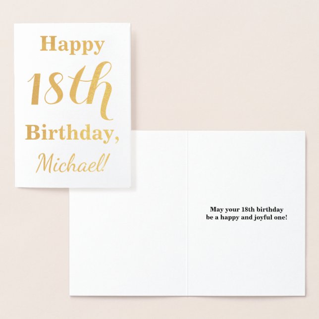 Simple Gold Foil 18th Birthday + Custom Name Foil Card (Display)