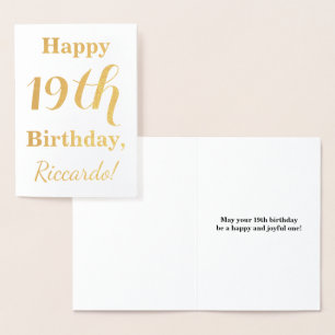 Simple Gold Foil 19th Birthday + Custom Name Card