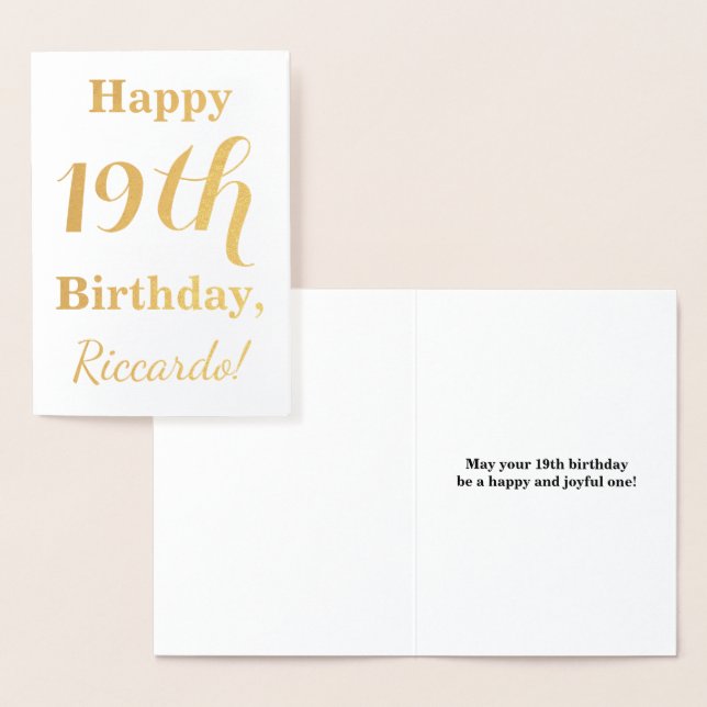 Simple Gold Foil 19th Birthday + Custom Name Card (Display)
