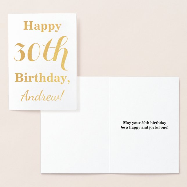 Simple Gold Foil 30th Birthday + Custom Name Foil Card (Display)