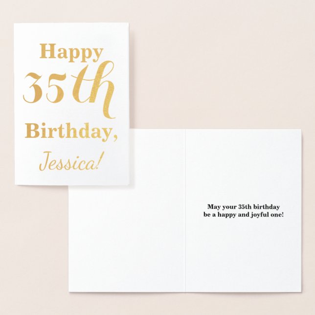 Simple Gold Foil 35th Birthday + Custom Name Card (Display)
