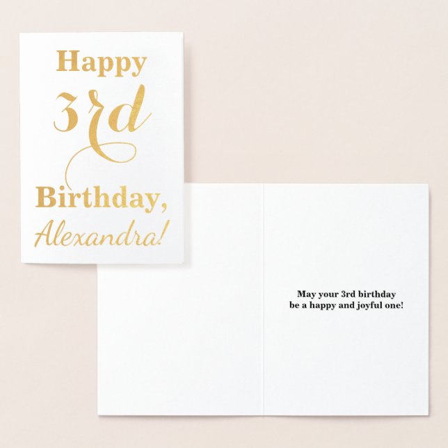 Simple Gold Foil 3rd Birthday + Custom Name Card (Display)