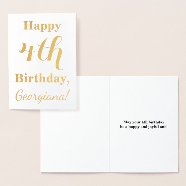 Simple Gold Foil 4th Birthday + Custom Name Card (Display)