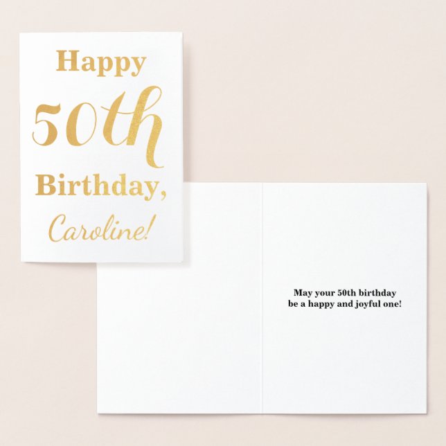 Simple Gold Foil 50th Birthday + Custom Name Foil Card (Display)