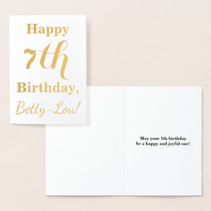 Simple Gold Foil 7th Birthday + Custom Name Card